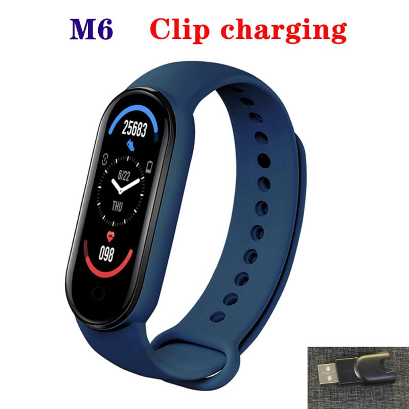 M6 smart sport band bluetooth skridttæller fitness tracker armbånd puls blodtryk smart ur til huawei xiaomi iphone: B03- blå  m6
