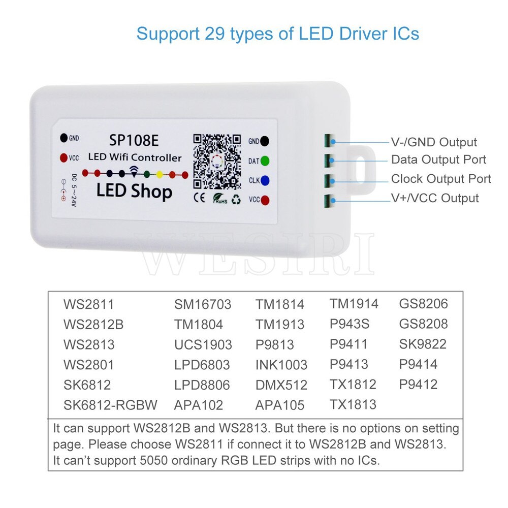 Sp108e wifi led controller trådløs smart app controller til  ws2812b ws2811 ws2813 apa 102c led strip lys  dc5-24v