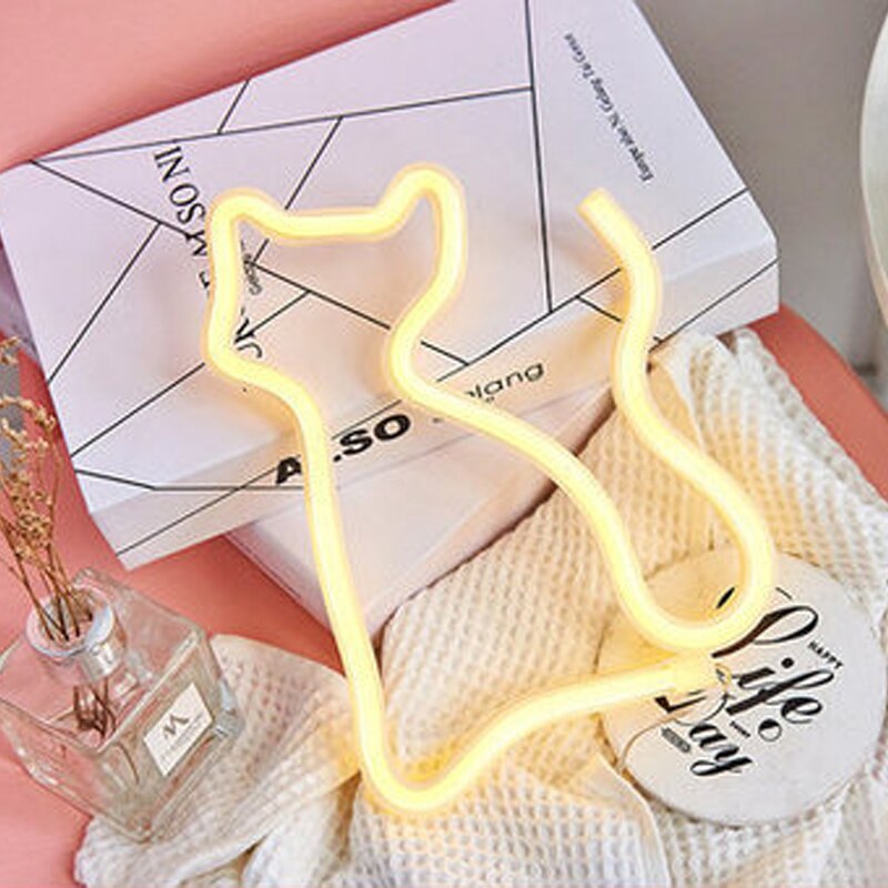 kreative LED Neon- Zeichen Licht Ebene bilden Wasserdichte Lampe für Zimmer Zauberstab Dekor Hochzeit Dekoration Weihnachten Schild Nacht Lichter: Katze / Rosa hell