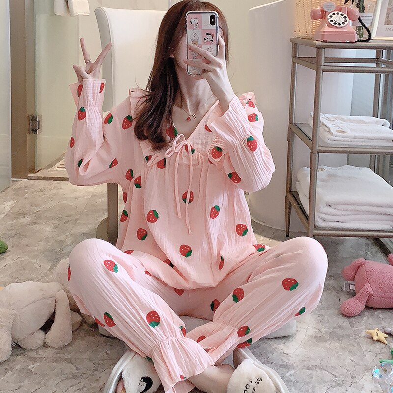 Embarazada madre Primavera Verano algodón mes ropa postparto sección delgada ropa de alimentación mujeres embarazadas lactancia Pijamas: Rosa / L