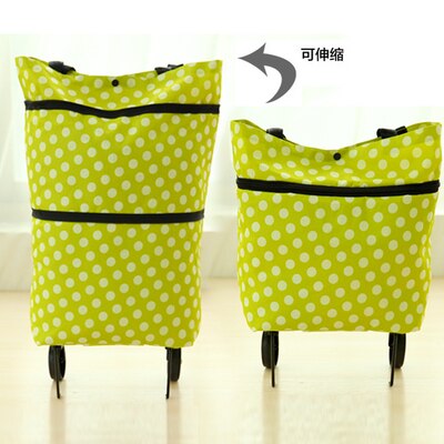 Collapsible Supermarket Bag, Cute Cartoon Sopping Bag + with Wheels Tote Food Market Cart Supermarket Trolley Bag
