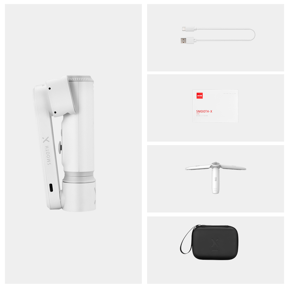 Zhiyun smooth x selfie stick stabilisator mobiltelefon telefonholder gimbal smartphone stativ til telefon håndholdte gimbals cell mobil: Hvid combo