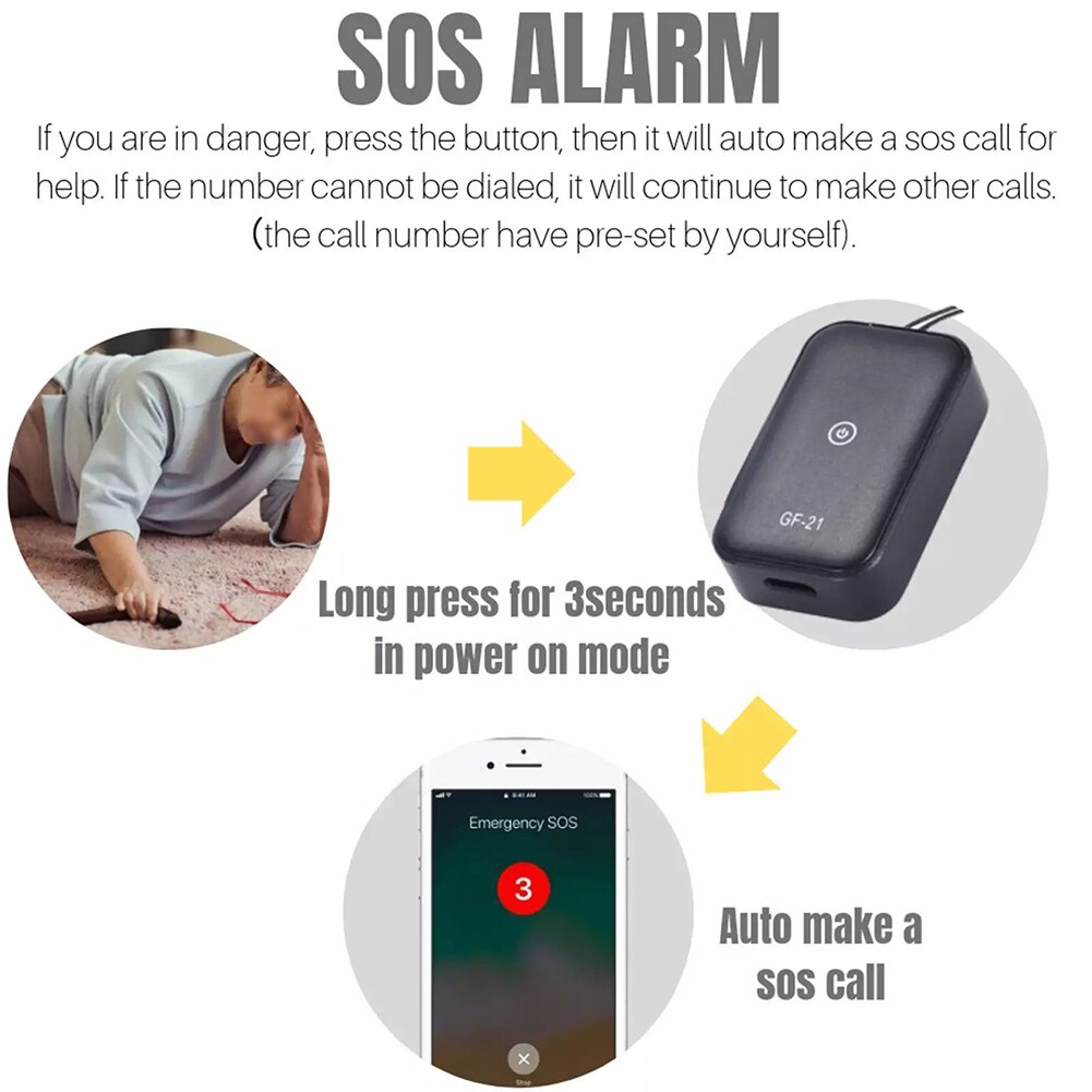 For Android And IOS Car Tracker Li-ion Battery Mini GPS Use SIM Card Black