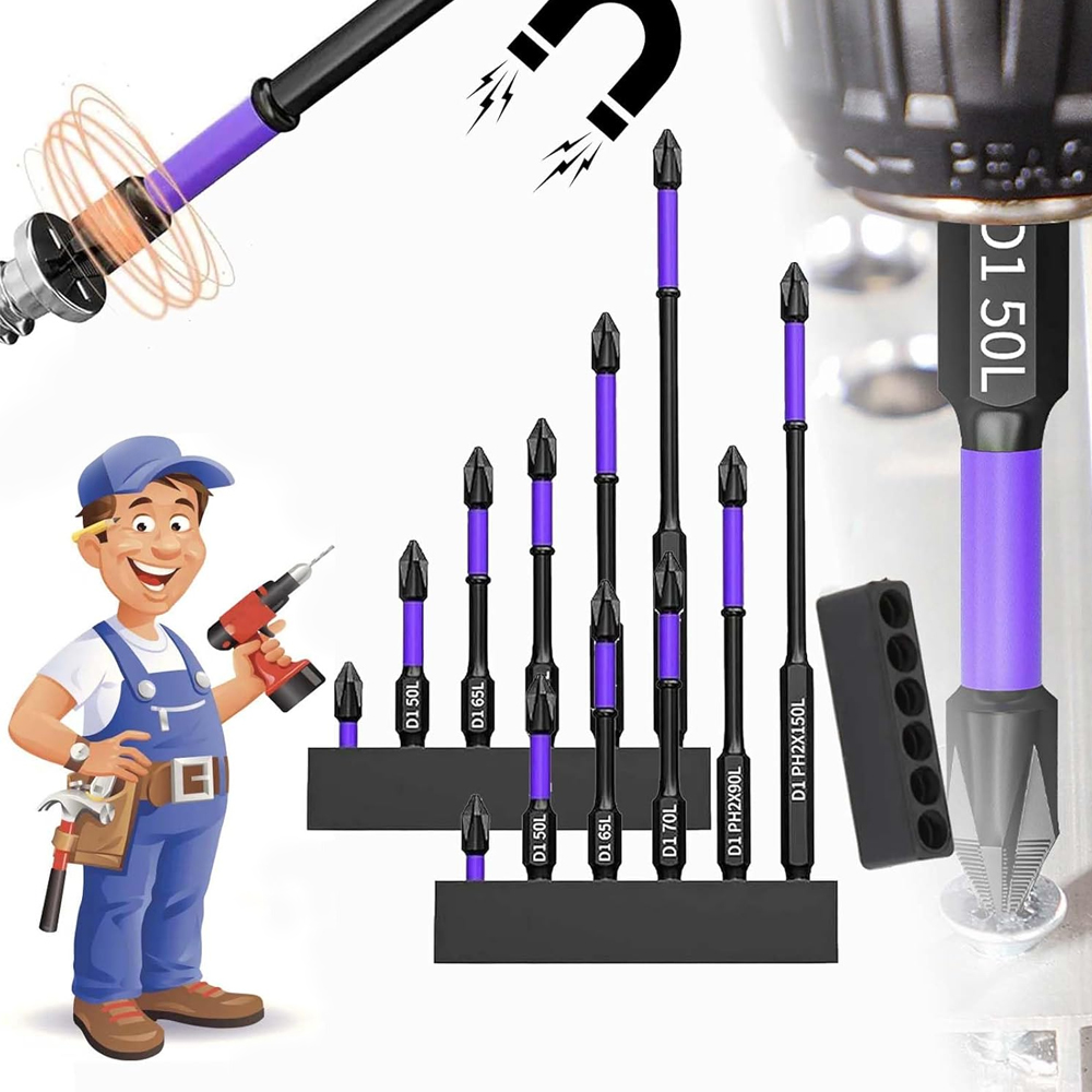 Magnetische Schroevendraaier Bit Set PH2 Phillips 25-150mm Antislip Schokbestendig Gelegeerd Staal Klopboormachine Bits voor Outdoor Decoratie: Goud