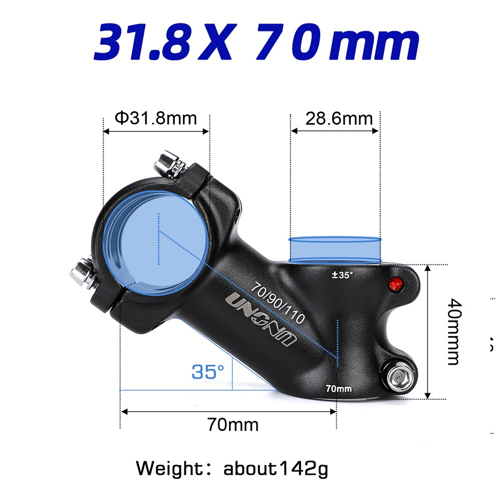 UNO Fahrrad Vorbau Steig Aluminium Legierung Fahrrad Lenker Vorbauten Schwarz MTB Vorbau 35 Grad Für 25.4/31,8mm Bar MTB Energie Fahrrad Teile: 31.8x70mm 35 Stengel