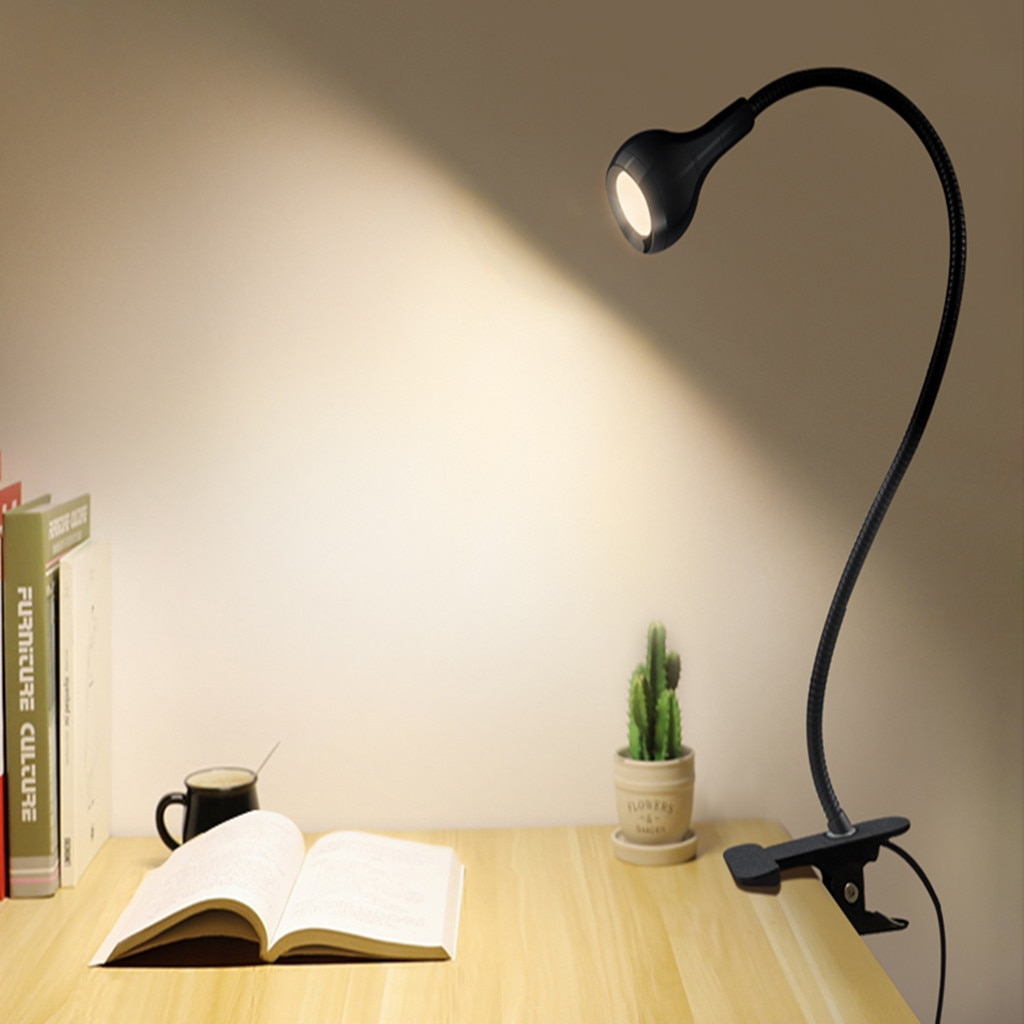 Flexibele Zwart/Sliver Led Bureaulamp Usb Tafellamp Met Clip Houder Bed Leesboek Nachtlampje Voor studie Kantoor Werk