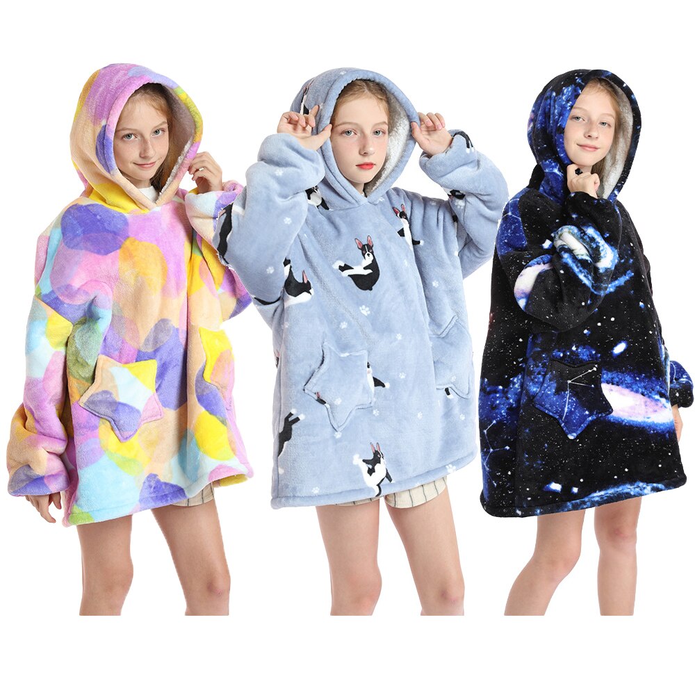 Dziewczęcy szlafrok z kapturem Kigurumi jednorożec dziecięcy bielizna nocna szlafrok kąpielowy dla dzieci leniwy koc funkcja bawełniany polarny zimowy
