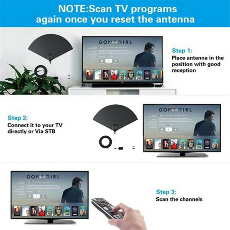 HD Digital TV Antenna Long 50-80 Miles Range Older TV's Indoor Powerful HDTV Amplifier Signal Booster