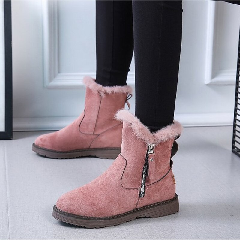 Femmes neige bottes fausse fourrure couture dames chaussures épais fond fermeture éclair Plus velours femme court hiver