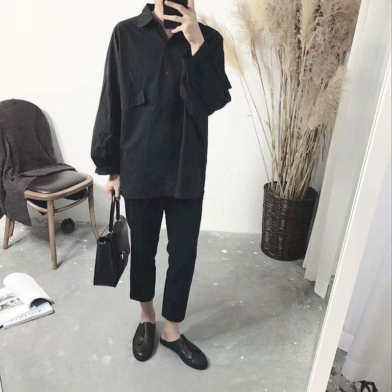 Skjorte mænd efterår langærmet mørk hong kong version af abstinenslinjen løs harajuku tooling jakke mandlig kunst