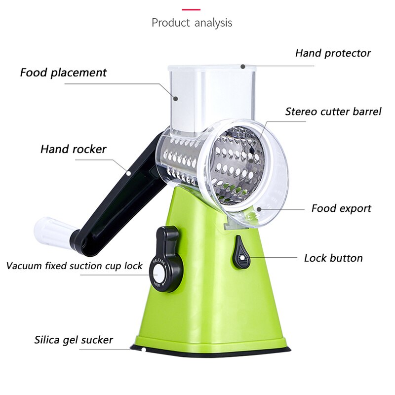 Trancheuse Swift rotative Mandoline multifonctionnelle 3 en 1 râpe à légumes, hachoir à fromage et noix, broyeur