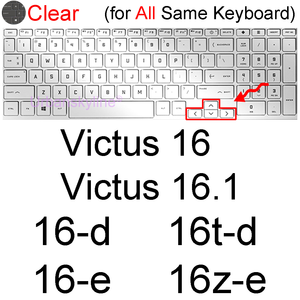 Funda protectora para teclado de portátil, accesorio de silicona TPU 7 8, para HP Victus 16, 16,1 pulgadas, 16-d, 16t-d, 16z-e: Clear