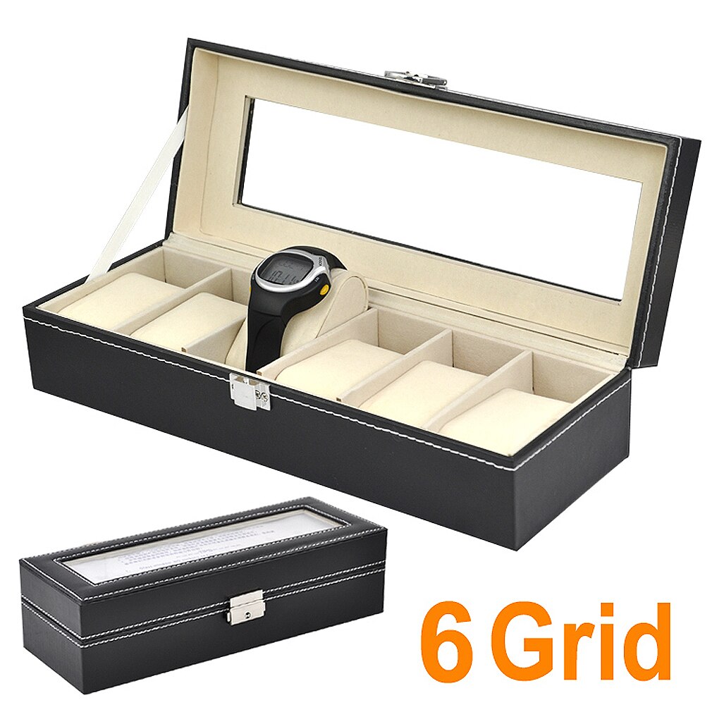 Ycys Kunstleer 6 Grid Horloge Display Box Case Black Organizer