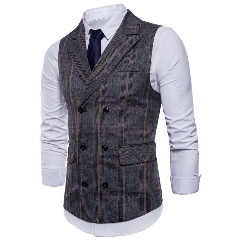 Seenimoe Waistcoat Men Stripe Formal Blazer vests Casual Double Breasted V-neck Vest M-4XL Male England Style Vests