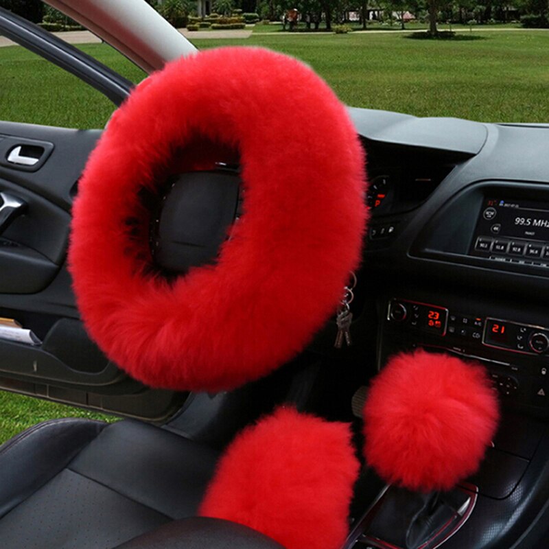 Bil lang plys varm rattæppe uld håndbremse universal 3 stk / sæt kunstig pels auto interiør ratdæksler