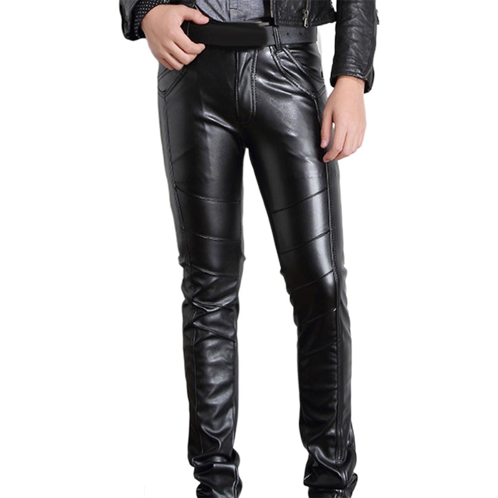 Læderbukser mænd ensfarvet rock stage suit bukser mænd høj elastisk street pu læderbukser mænd motorcykel bukser