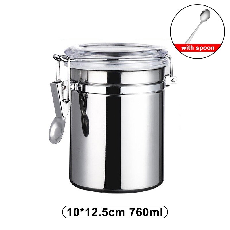 Stainless Steel Airtight Coffee Container Storage Canister Set Coffee jar Canister With Scoop For Coffee Beans Tea 1.5L: 760m1-with spoon