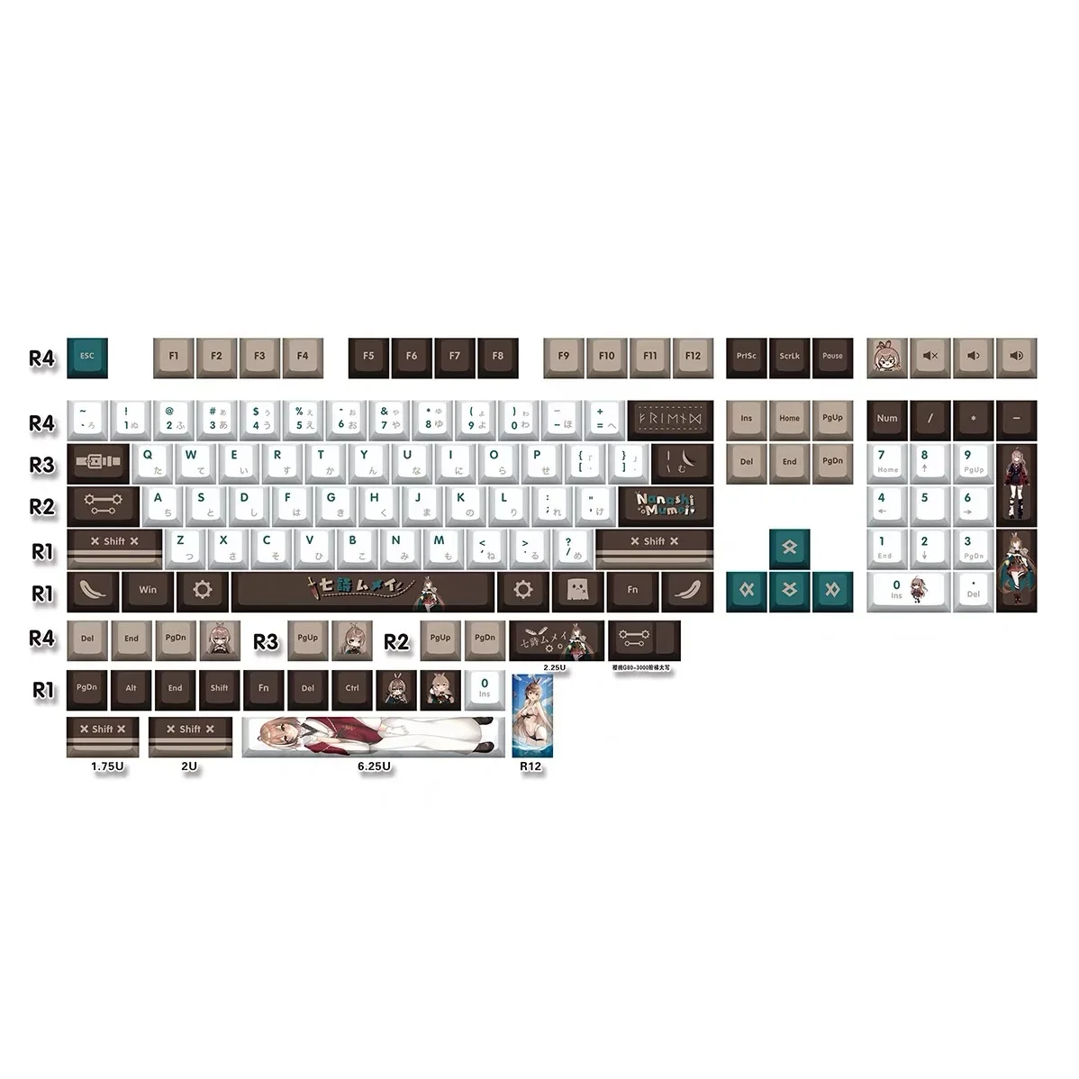 Vtuber Hololive Keycaps 132 Keys Nanashi Mumei Keycaps PBT Key DYE Sublimation Cherry MX Axis Switch Keycap Mechanical Keyboard