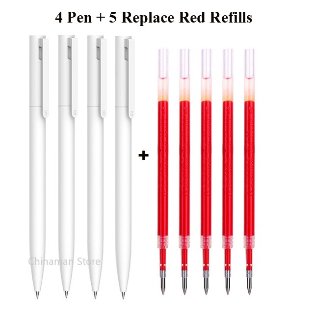 Original Xiaomi Mi Gel Pen 0.5mm Black Refill No Cap Bullet Pen Smooth Switzerland MIKRON Nib Japanese Ink OEM Blue Refills: 4pen 5red refills