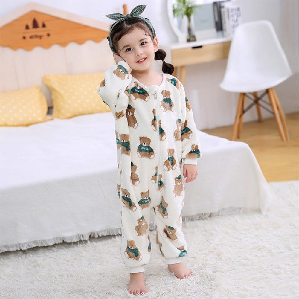 Bebê da criança crianças inverno flanela pijamas quente macio zíper meninos meninas macacão cresce crianças roupas de dormir: 1 / 110cm