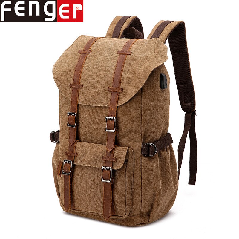 Neue Stil Leinwand Tasche USB Gewaschen Leinwand Retro Casual Rucksack Männer Reise Rucksack Laptop Tasche: Dark Brown