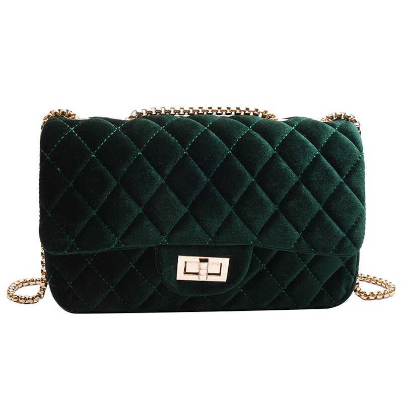 Frauen Umhängetasche Taschen Samt Weibliche Handtasche Kette Schulter Crossbody-tasche Neue Bolsa: green shoulder bag