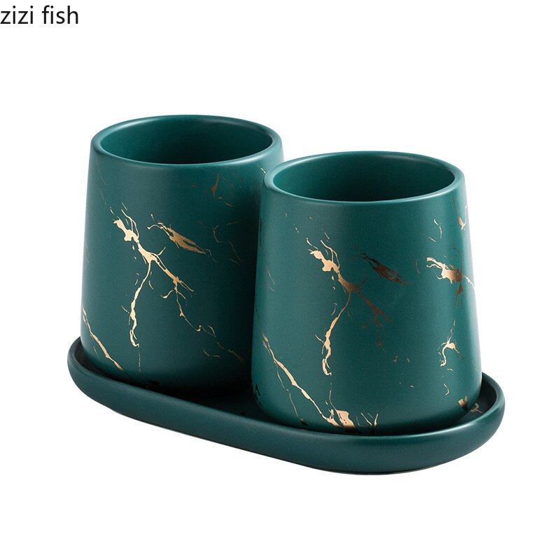 Brossez vos dents ensemble de tasses de bain de bouche usage domestique céramique brosse à dents tasse fournitures de salle de bain ajouter couvercle marbrure artisanat exquis