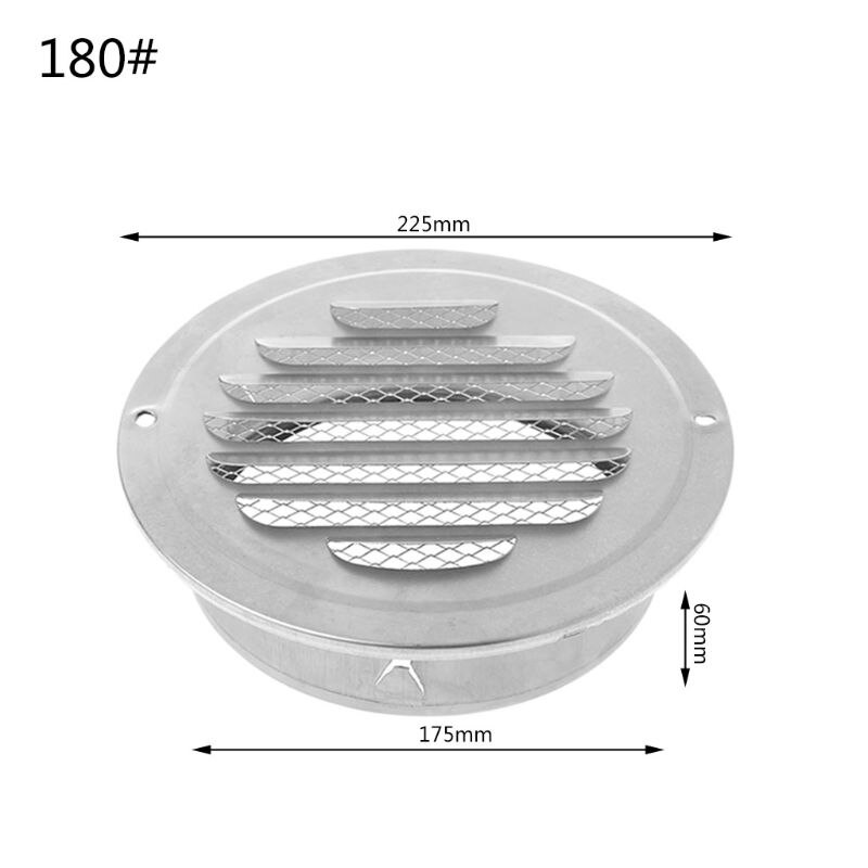 Stainless Steel Exterior Wall Air Vent Grille Round Ducting Ventilation Grilles: 180mm