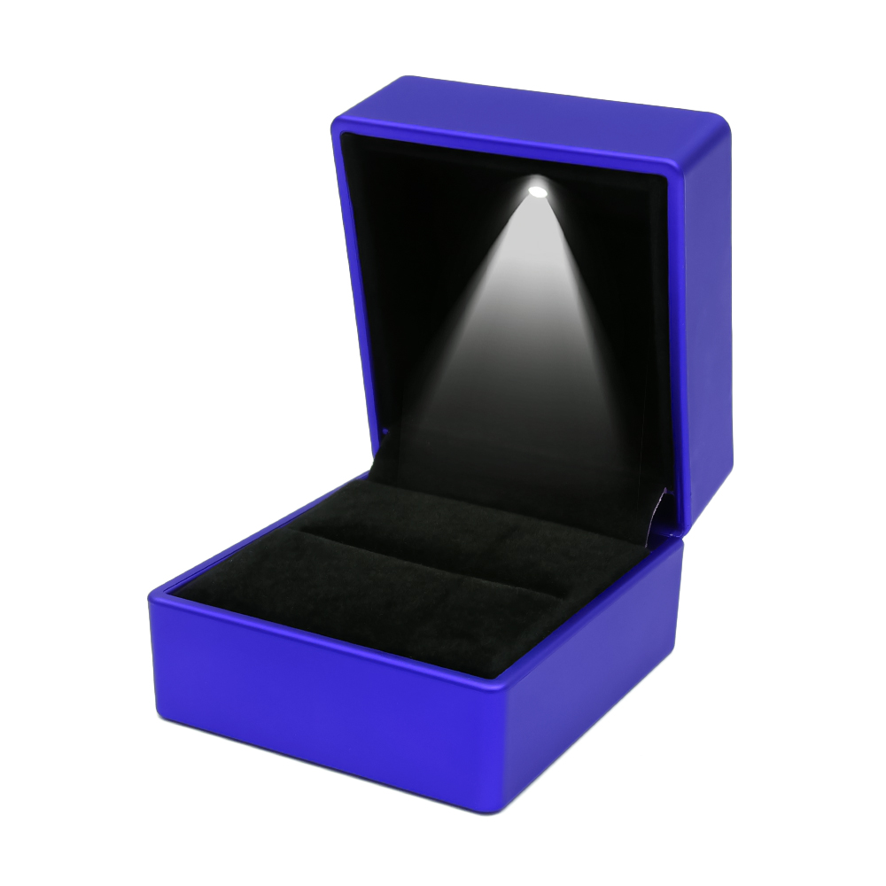 Led upplyst örhänge ring box vigselring lådor hänge halsband förvaringsfodral smycken display box födelsedag: Blå ringlåda