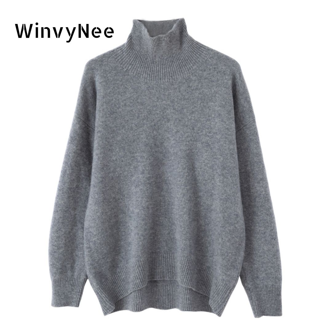 WinvyNee Maglioni da donna 2024 tendenza Dolcevita in lana merino Maglione casuale allentato Capispalla morbidi Maglioni più dimensione A 1103002 A