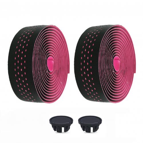 1Pair Road Bike Bicycle Handlebar Tape EVA Anti-slip Bicycle Handle Bar Tapes Wrap Cork Guideline Fixing Strap with Plugs: Pink