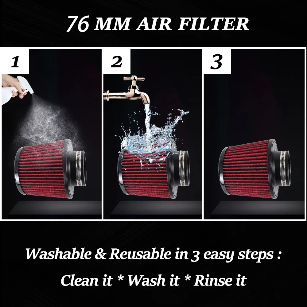 Car Air Filter High Flow Cone Cold Air Intake Filter Auto Modification Accessories Air-Filter Mesh Cone Universal 76mm 3inch