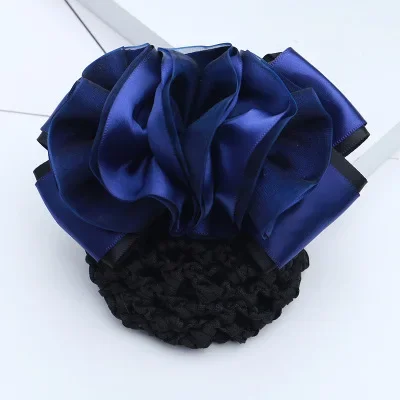 i-Remiel Floral Lace Satin Hairgrips Ribbon Bun Net Snood Bow Crochet Hair Clip Hair Accessories For Women Hair Clips Lady: Rhodium Plated