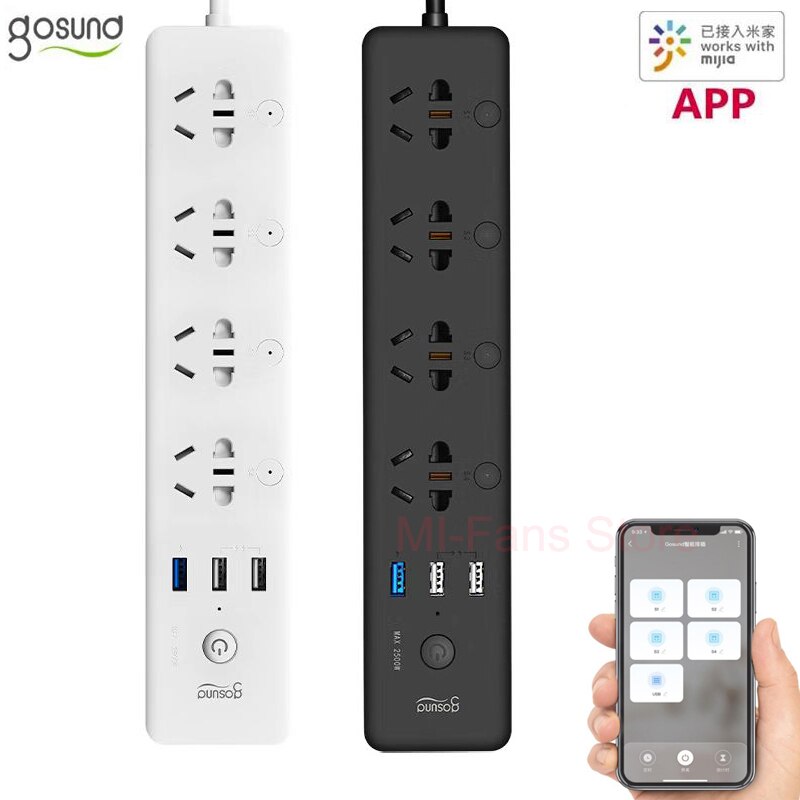 Gosund-regleta inteligente CP5 para Xiaomi Mijia, control de voz por WIFI, interruptor de sincronización con 4 salidas y cargador USB 3, 18W, 1,8 M, rápido