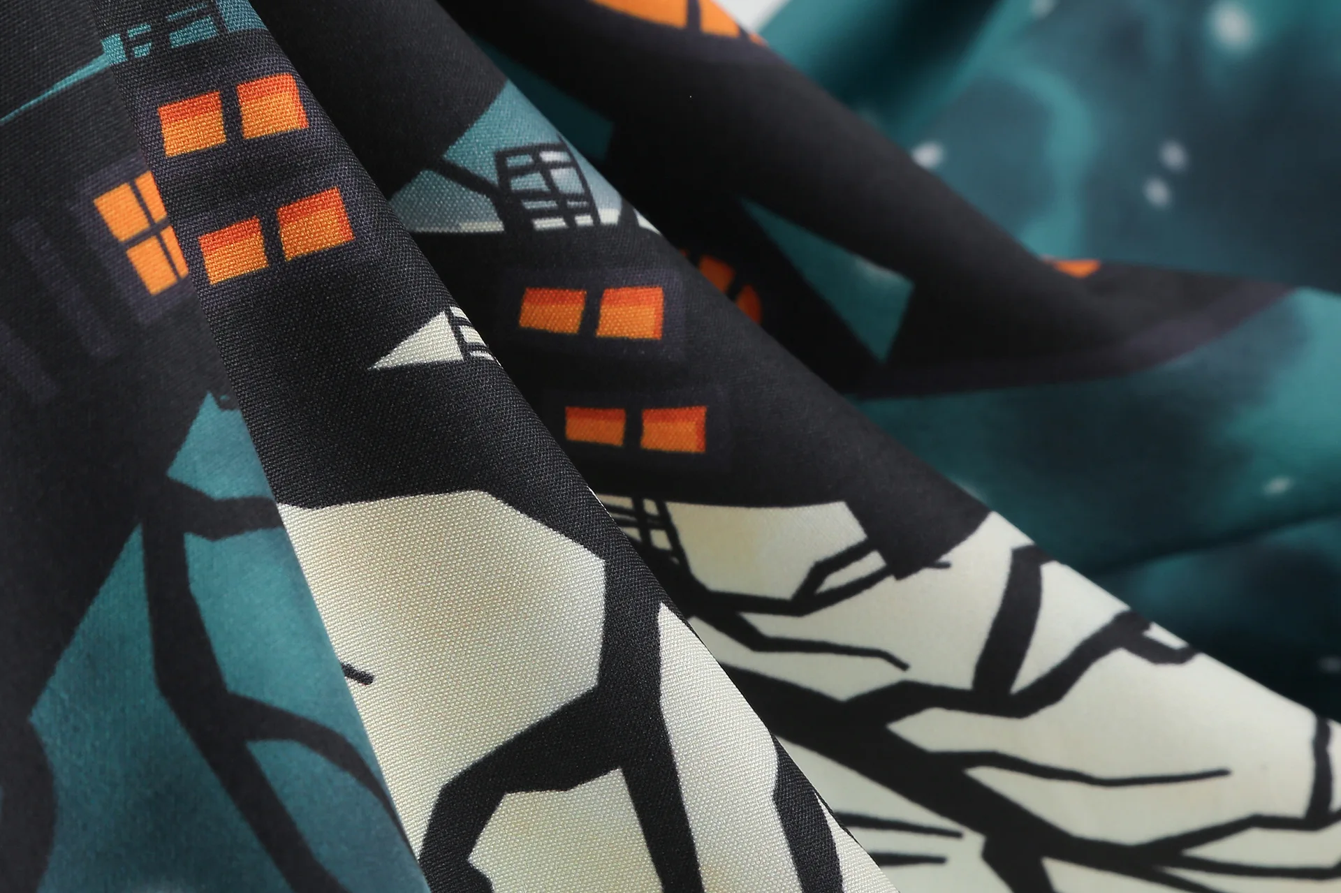 Contrast lace patchwork halloween print party night pleated dress women's festival clothing vintage midi dresses