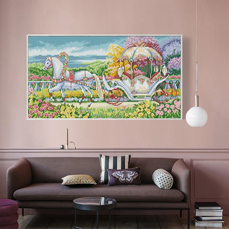 Flowers carriage pattern Joy Sunday printing cross stitch kit 14CT 11CT count canvas printing embroidery sewing set home decor