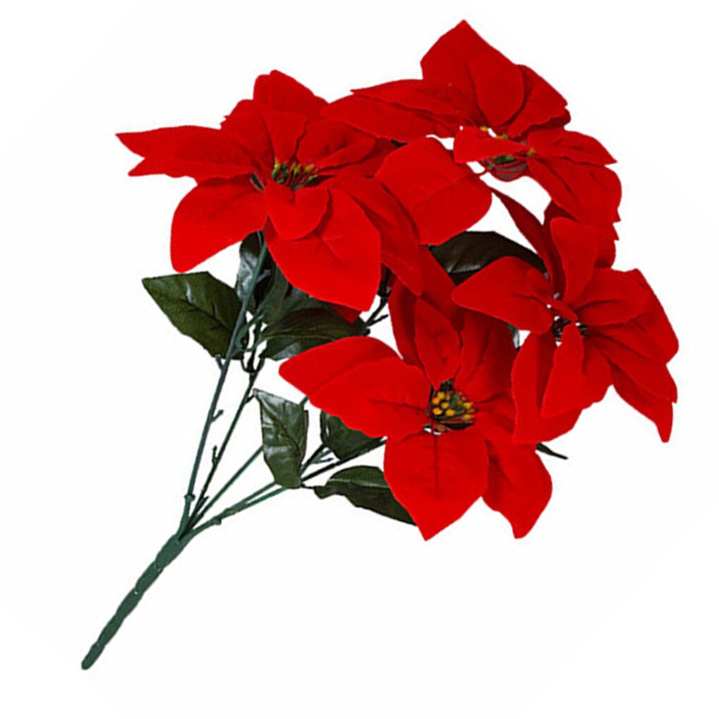Artificial Poinsettia Flower Big Red Flowers Head Bouquet Red Poinsettia Bushes Bouquets Christmas Tree Ornaments: 7-branch