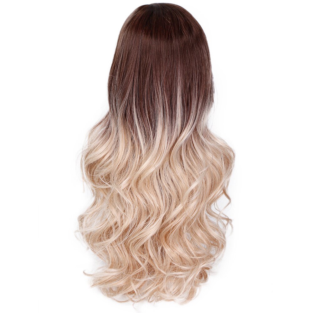 Perruque synthétique ondulée ombrée 24 pouces | Perruque noire Blonde, perruque naturelle ondulée et longue, perruque avec raie au milieu pour femmes: R4-30-613