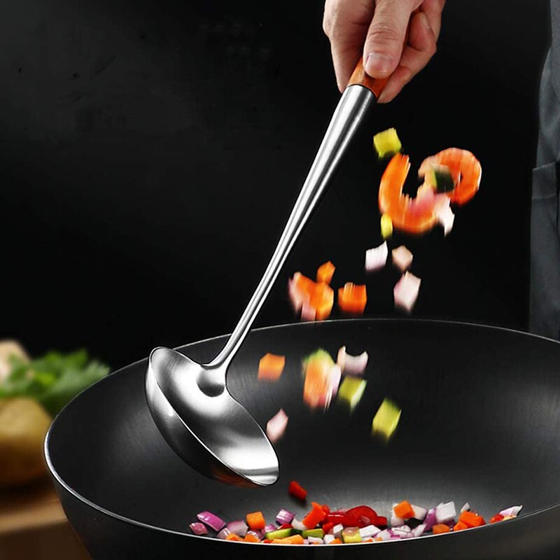 2 stk redskaber køkken wok spatel jern og øse værktøjssæt 17 tommer spatel til wok rustfrit stål wok spatel køkken bar værktøj