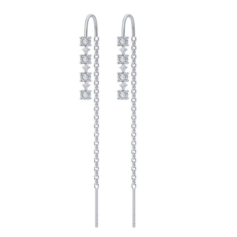 Aide 925 Sterling Zilver Kleurrijke Zirkoon Lange Ketting Kwast Threader Oorbellen Voor Vrouwen Oorbellen Partij Sieraden Pendientes: 4