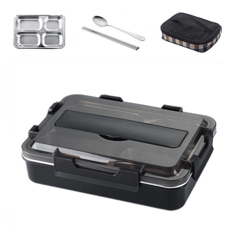 Edelstahl 304 Mittagessen Kasten Mit Löffel dicht Mittagessen Bento Boxen Geschirr einstellen Mikrowelle Erwachsene freundlicher Lebensmittel Container: groß Schwarz mit Tasche
