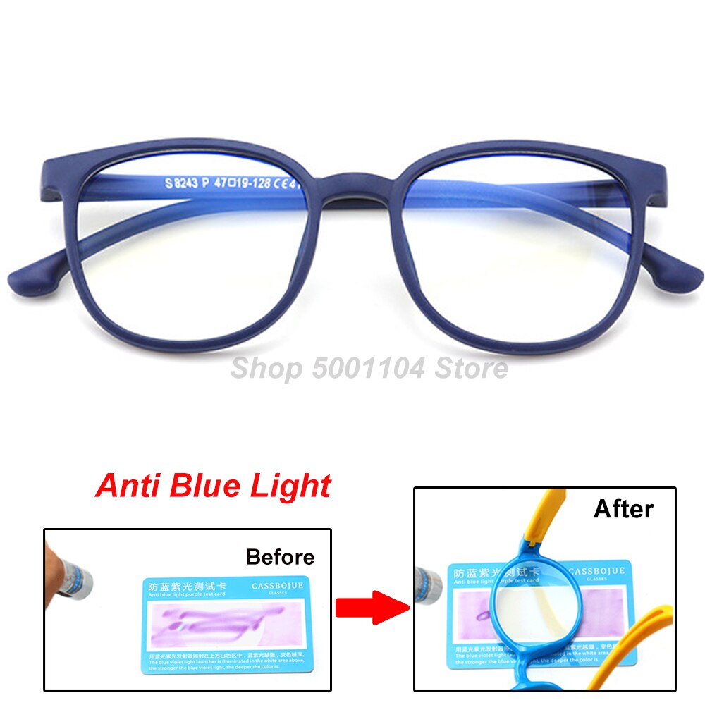 Blå lys børn briller dreng pige optisk ramme gennemsigtig barn briller anti blænding computer recept briller  uv400: Mørkeblå