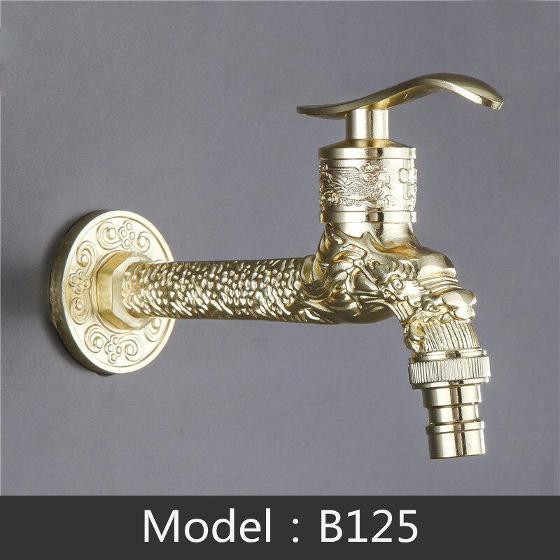 Carved Wall Mount Garden Faucet Lengthen Brass Decorative Outdoor Bibcock Tap Watering Fitting Faucet Adapter: B125-Brass