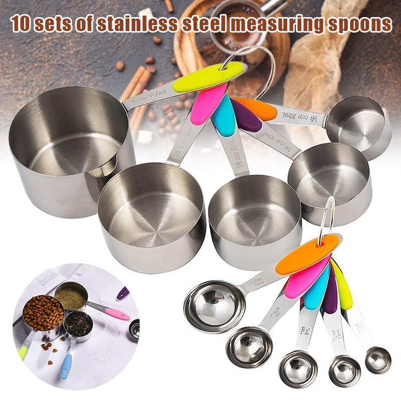 10 Pcs/set Stainless Steel Measuring Cups Spoons Set for Cooking Baking Making Tea Coffee Kitchen Measuring Tools JAN88: Default Title
