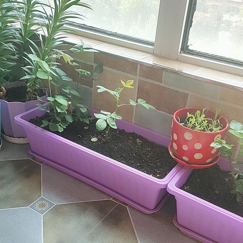 3Pcs 17 Inches Purple Flower Window Box Plastic Vegetable Planters for Window Sill, Patio, Garden, Home Decor, Porch