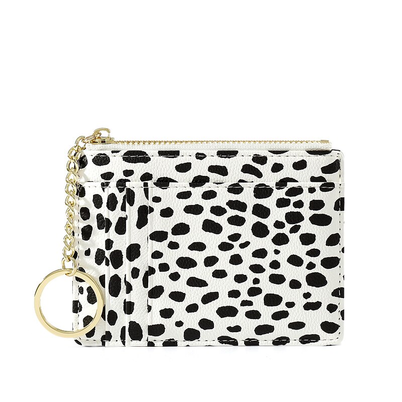 Leopard drucken Karte Halfter für Frauen Super Dünne Kleine Weibliche Brieftasche Pu Leder Mini Geschäft Ich würde Kreditkarte fallen Frauen der KeyChain: Weiß