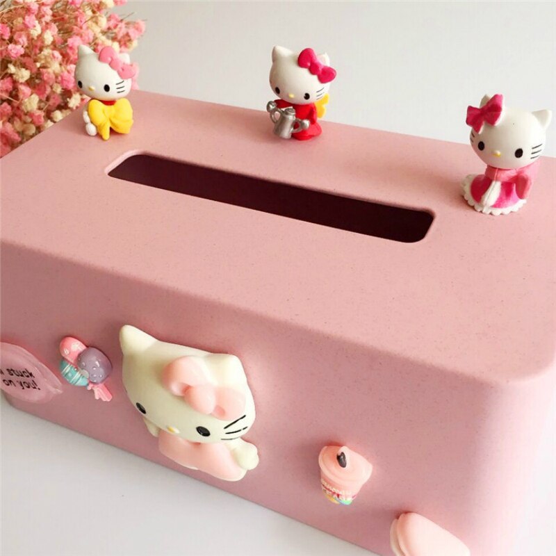 Wheat Straw pink kitty Tissue Box Paper Toilet Box Tissue Roll Paper Wooden Tissue Box Home Car Organizer Decoration Tools