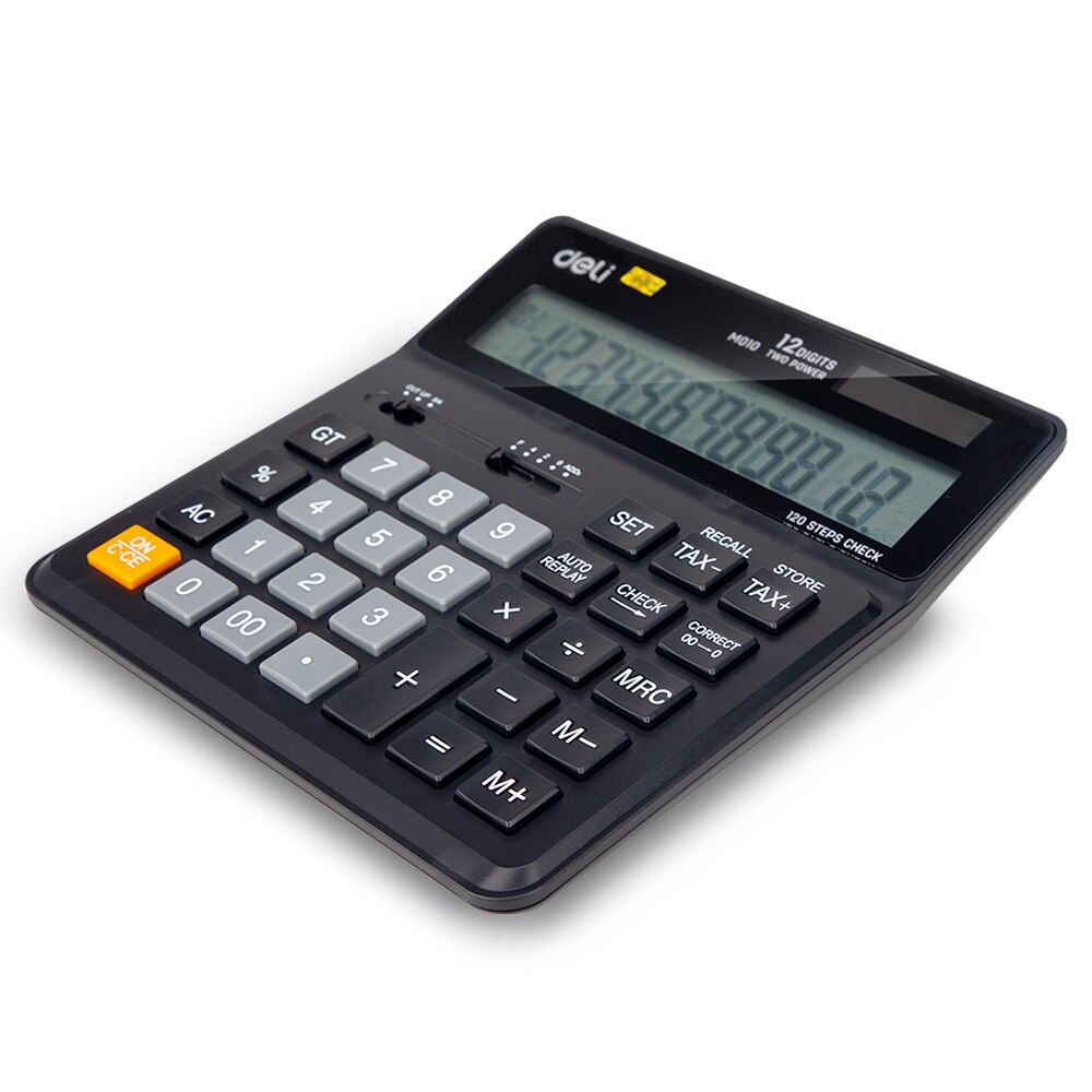 Deli 120 steps check function Tax Calculator Business office finance destop 12 digit dual power solar Black EM01020
