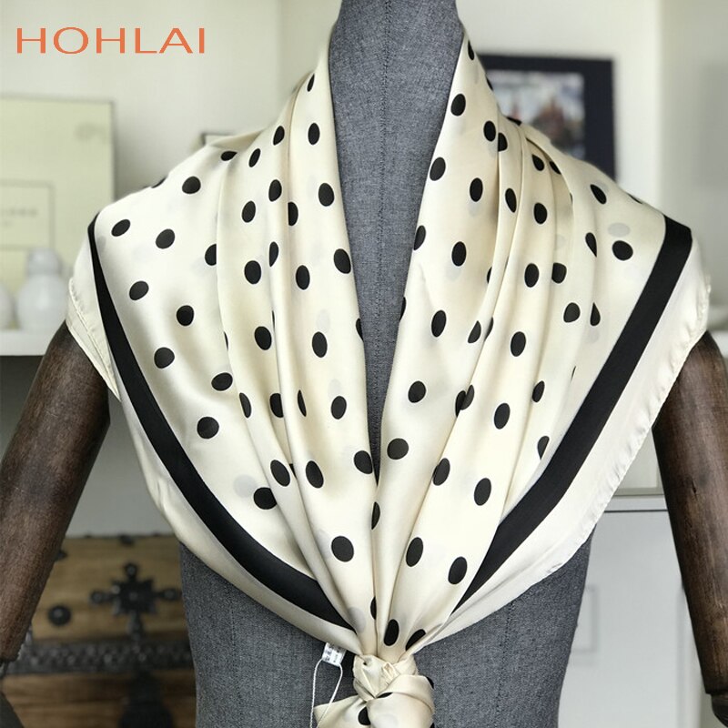 Navy Blue Dot Square Scarves Wraps90*90CM Women Accessories Seasons Sunscreen Large Silk Scarf Shawl Ladies HeadScarves
