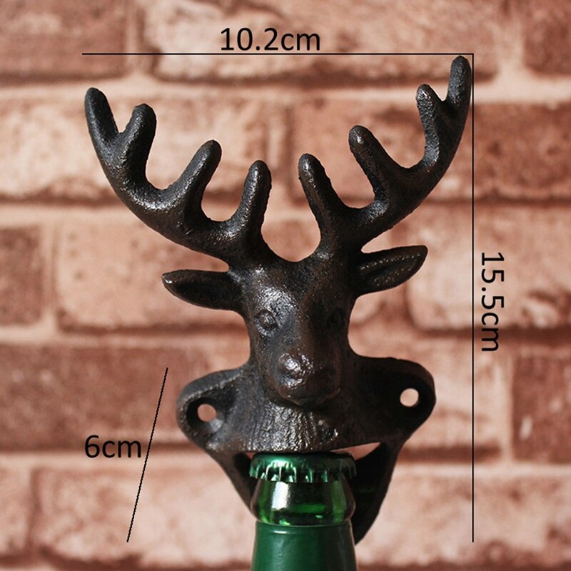 Reindeer Head Cast Iron Beer Bottle Opener Antique Black Animal Figurines Head Wall Mounted Metal Bottle Opener
